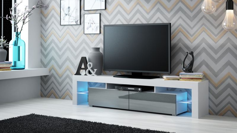 Levně Moderní TV stolek Space, bílá/šedý lesk