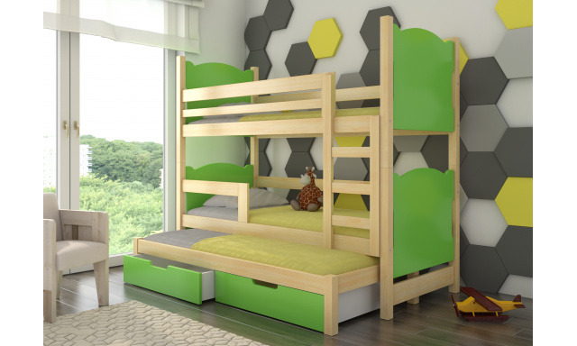 Patrová dětská postel Maruška, borovice/zelená
