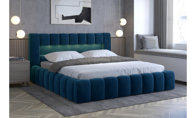 Moderní postel Lebrasco, 180x200cm, modrá Monolith + LED