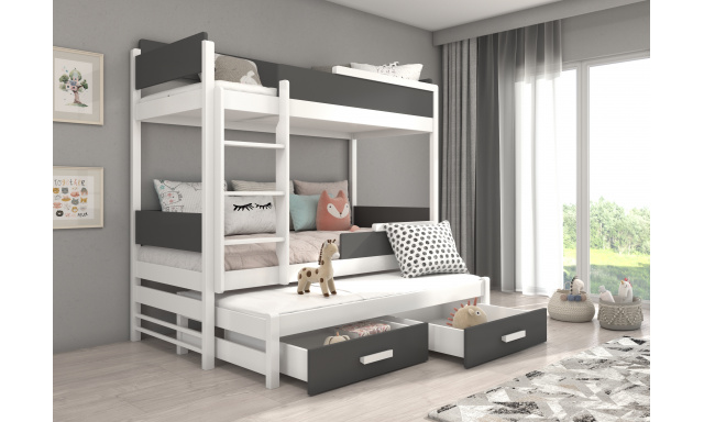 Poschoďová dětská postel Icardi 200x90 cm, bílá/antracit
