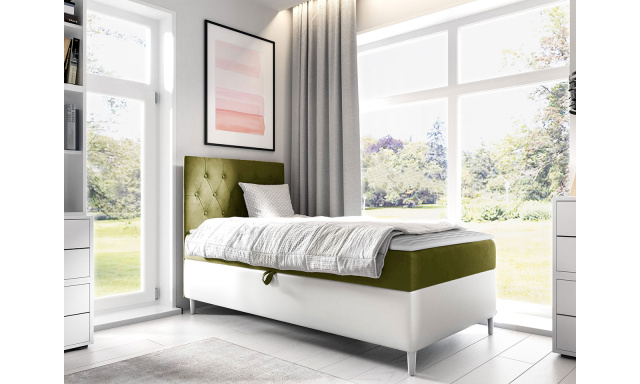 Kontinentální postel Mimir 90x200cm, bílá/zelená