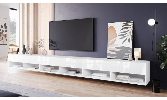 TV stolek Lebeno 300, bílá/bílý lesk s LED osvětlením