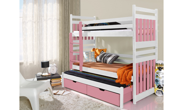 Patrová dětská postel Todd, 80x180cm, bílá/růžová