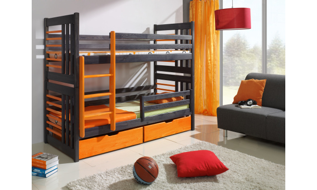 Patrová dětská postel Roy, 80x180cm, grafit/oranžová