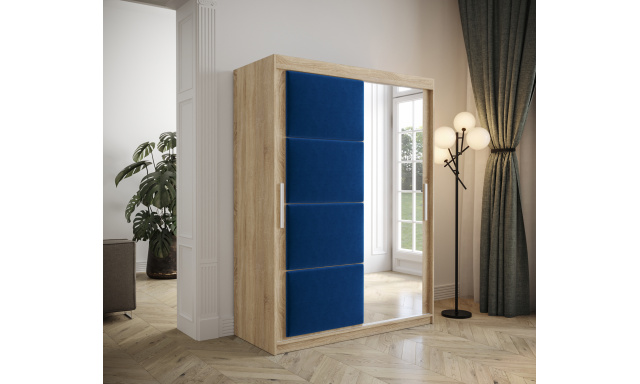 Šatní skřín Tempica 150cm se zrcadlem, sonoma/modrý panel