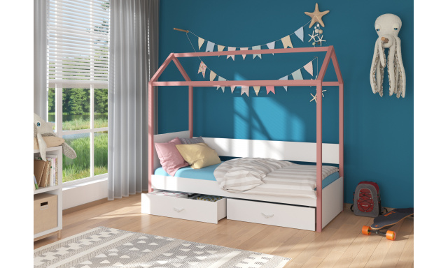 Dětská postel Othelo, růžová / bílá + matrace ZDARMA