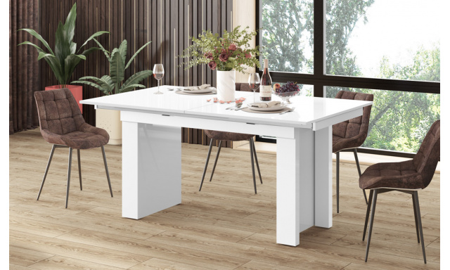 Jídelní stůl Margo- rozklad od 170 cm do 410 cm, deska bílý mat/ nohy bílý lesk