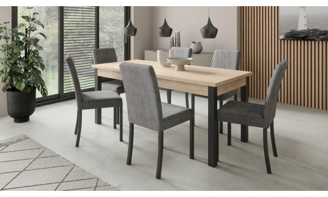 Stůl Adriana304 sonoma + 6x šedá jídelní židle