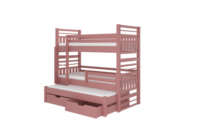 Patrová postel pro 3 děti Hanka, 200x90cm, růžová