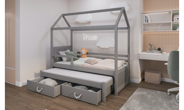 Moderní dětská postel ve tvaru domečku Jana, šedá (180x80cm)