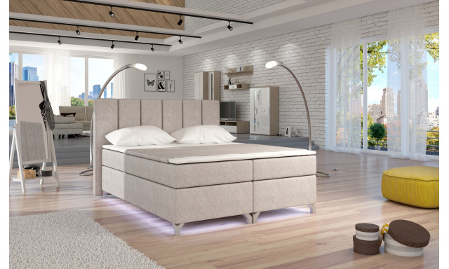 Luxusní box spring postel Brepoli + LED 180x200, béžová