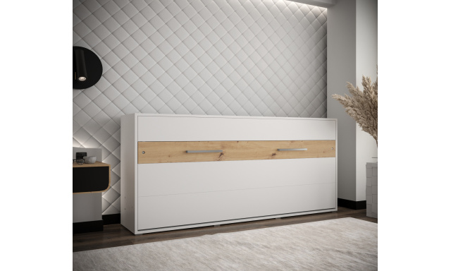 Sklápěcí postel Peka 90x200cm, bílá/dub artisan, horizontální