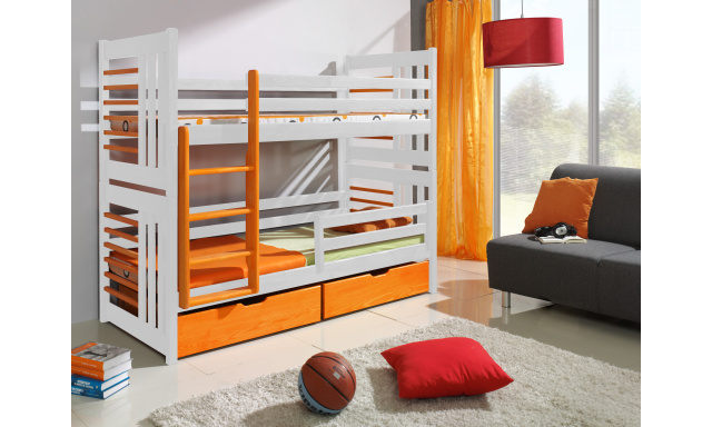 Patrová dětská postel Roy, 90x200cm, bílá/oranžová