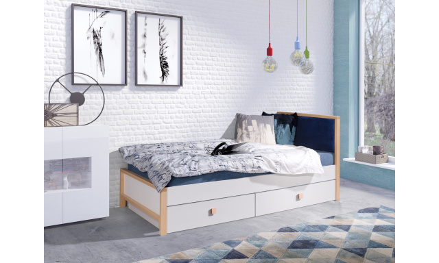 Moderní postel Zenon, 200x90, bílá/modré čelo