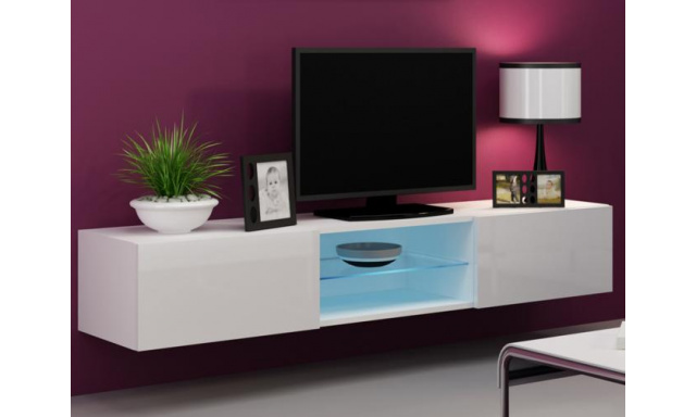 Moderní televizní stolek Igore 180 GLASS, bílá/bílý lesk