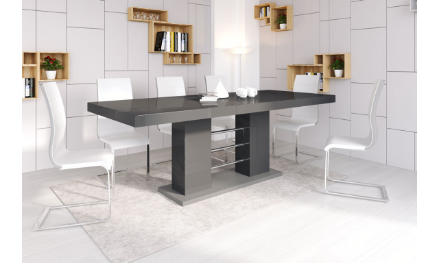 Rozkládací jídelní stůl Felix, šedý lesk + šedý