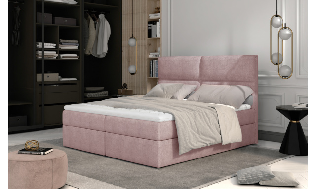 Rozšířená box spring postel Adam 200x185cm, růžová