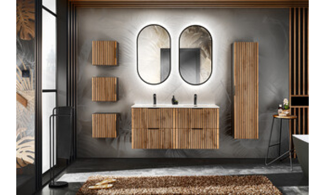 Koupelnový nábytek Leda, sestava L, černá/wotan+ zrcadla+ umyvadlo