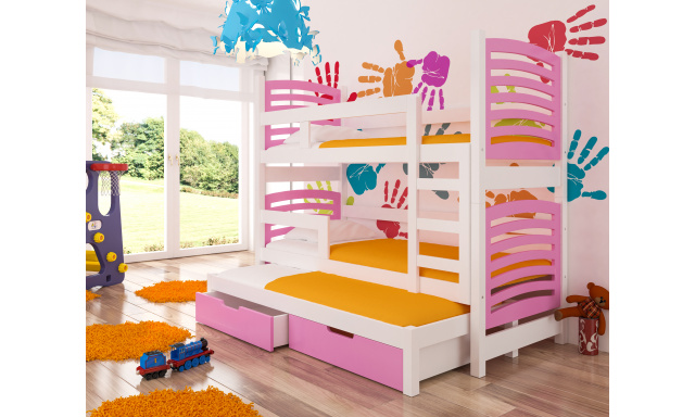 Dětská patrová postel Sonno, bílá/růžová + matrace ZDARMA!