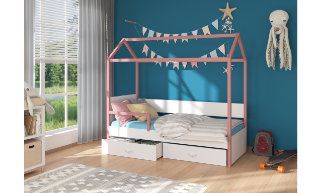 Dětská postel Othelo se zábranou, růžová / bílá + matrace ZDARMA