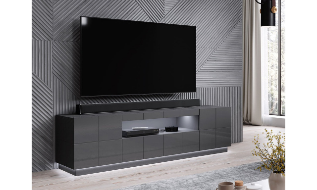 Kvalitní TV stolek Rebon, MDF šedý  lesk + LED podsvícení