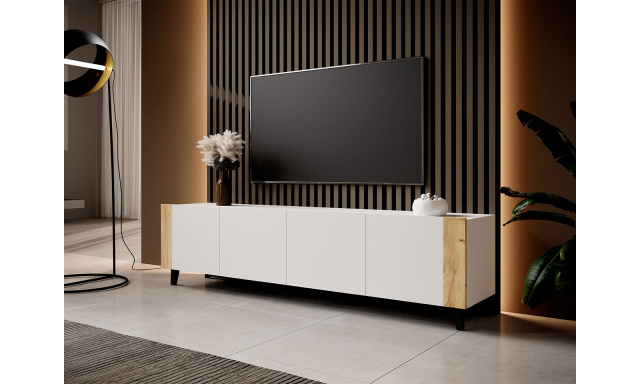 Moderní TV stolek Serafen, bílý/dub craft