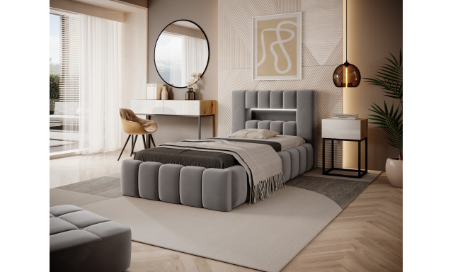 Moderní postel Lebrasco, 90x200cm, šedá Nube + LED