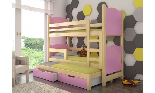 Patrová dětská postel Maruška, borovice/růžová