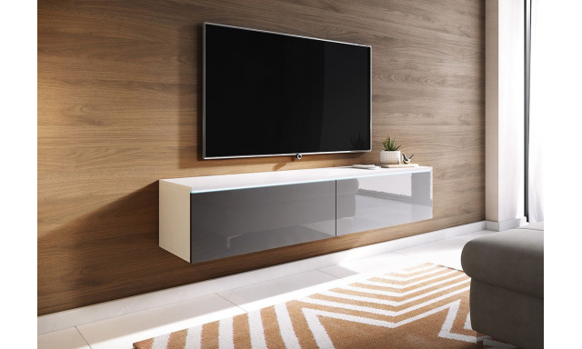 TV stolek Lancome 140, bílá/šedý lesk s LED osvětlením