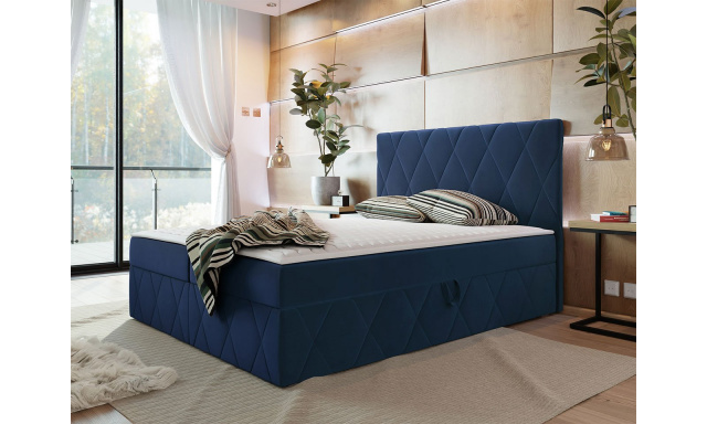 Moderní boxspring postel Silena 140x200cm, tmavě modrá Magic Velvet