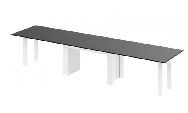Jídelní stůl Margo- rozklad od 170 cm do 410 cm, deska černý lesk/ nohy bílý lesk
