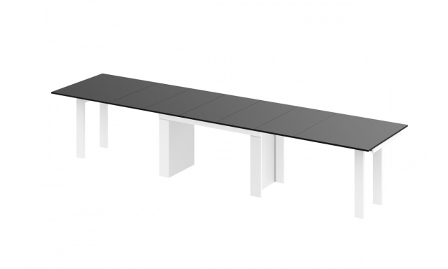 Jídelní stůl Margo- rozklad od 170 cm do 410 cm, deska černý mat/ nohy bílý lesk