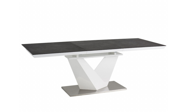 Luxusní jídelní stůl Sego140, černý/bílý lakovaný, 140-200x85cm