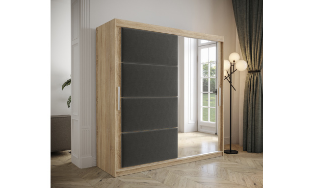 Šatní skřín Tempica 200cm se zrcadlem, sonoma/šedý panel