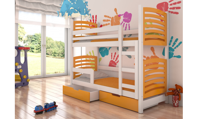 Poschoďová dětská postel Bellingham, bílá/oranžová