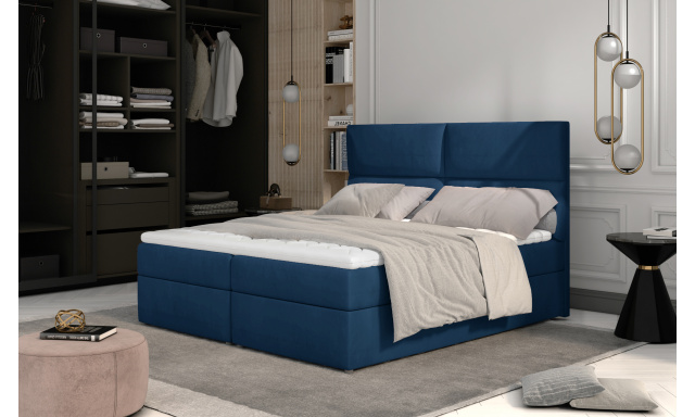 Rozšířená box spring postel Adam 200x185cm, modrá