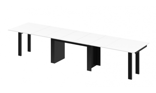 Jídelní stůl Margo- rozklad od 170 cm do 410 cm, deska bílý lesk/ nohy černý lesk