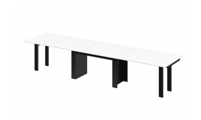 Jídelní stůl Margo- rozklad od 170 cm do 410 cm, deska bílý mat/ nohy černý lesk