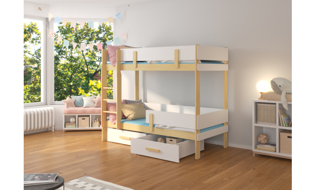 Patrová postel pro 2 děti Estera, 200x90cm, borovice/bílá