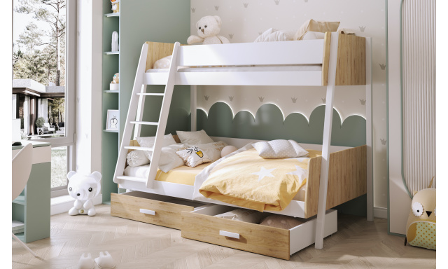 Patrová dětská postel pro 2 děti Milano, bílá/dub artisan