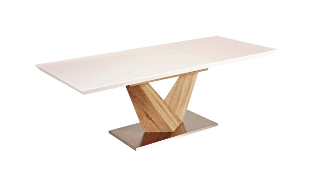 Luxusní jídelní stůl Sego137, sonoma/bílý lakovaný, 160-220x90cm