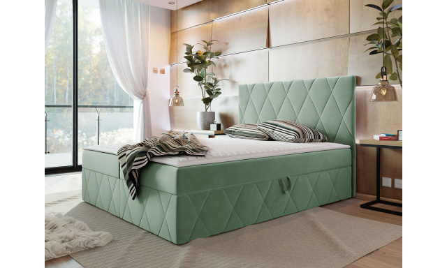 Moderní boxspring postel Silena 180x200cm, světle zelená Magic Velvet