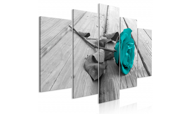 Obraz - Rose on Wood (5 Parts) Wide Turquoise