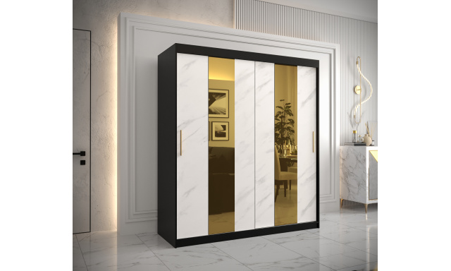 Šatní skříň Zlatana, 180cm, černá/bílý mramor