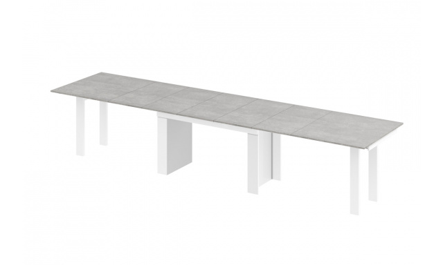 Jídelní stůl Margo- rozklad od 170 cm do 410 cm, deska GREY STONE MAT / nohy bílý lesk