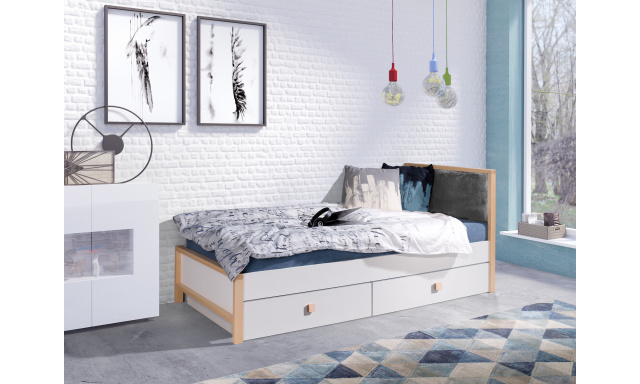 Moderní postel Zenon, 200x90, bílá/šedé čelo