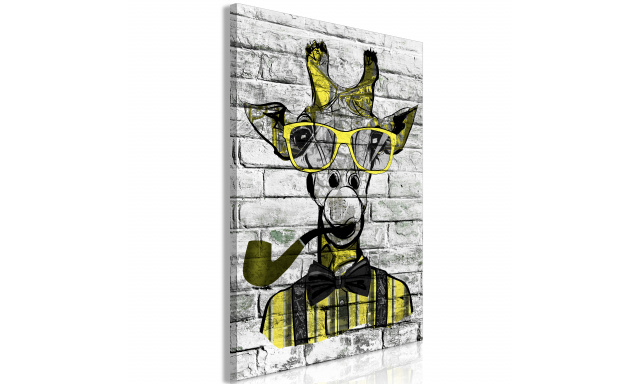 Obraz - Giraffe with Pipe (1 Part) Vertical Yellow