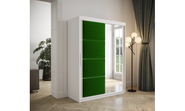 Šatní skřín Tempica 150cm se zrcadlem, bílá/zelený panel