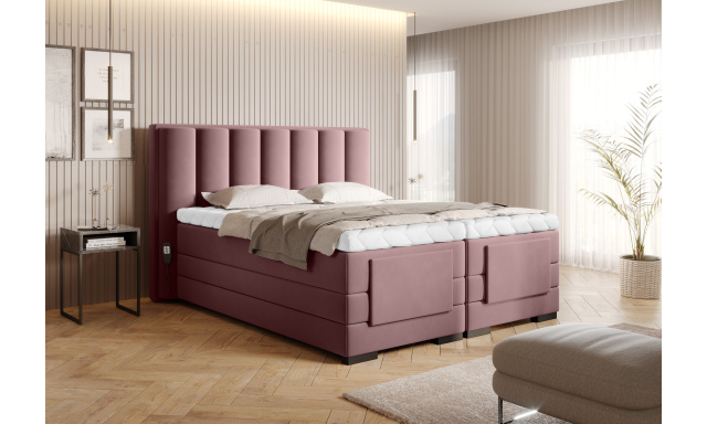 Box spring postel Eva 180x200, růžová Velvetmat, elektrické polohování