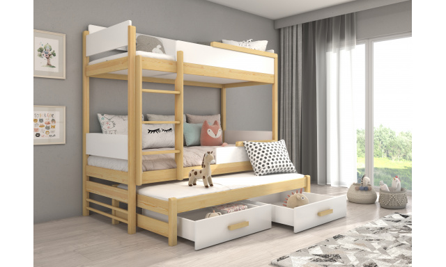 Poschoďová dětská postel Icardi 180x90 cm, borovice/bílá